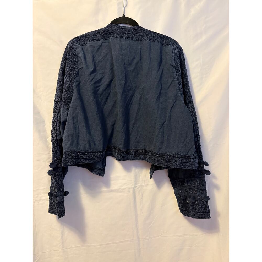 Soft Surroundings Pom Pom Embroidered Cropped Denim Jacket Women's Plus size 3X - Picture 2 of 6